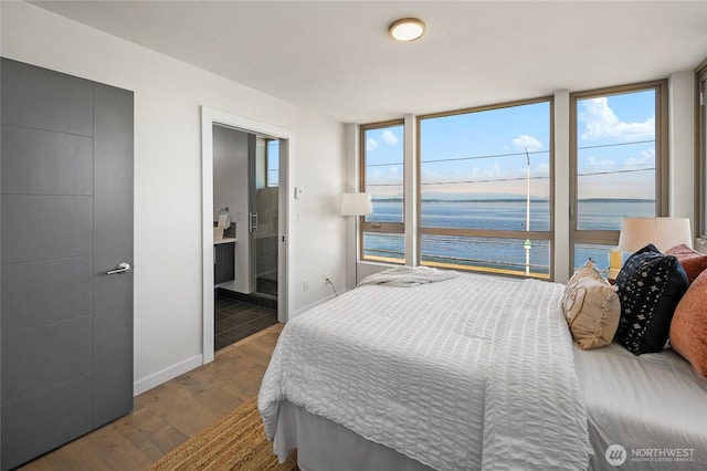 1706 Alki Ave SW Unit A, Seattle, WA 98116 - bedroom featuring wood finished floors, a water view, and connected bathroom