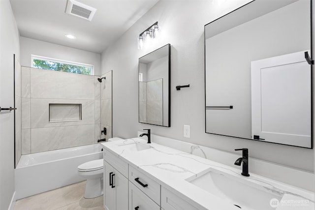 821 174th Ave NW, Lakebay, WA 98349 - full bathroom with double vanity, shower / washtub combination, and tile patterned flooring