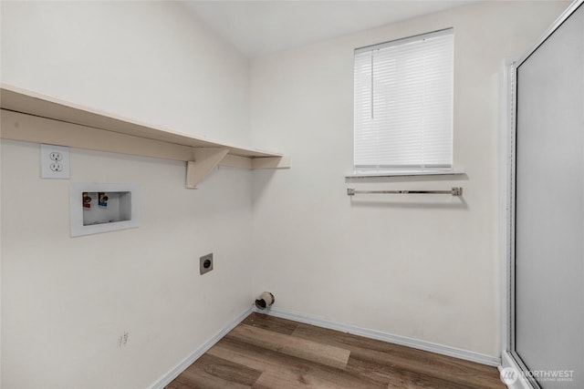 8618 217th Pl NE, Arlington, WA 98223 - laundry area featuring electric dryer hookup, washer hookup, and wood finished floors