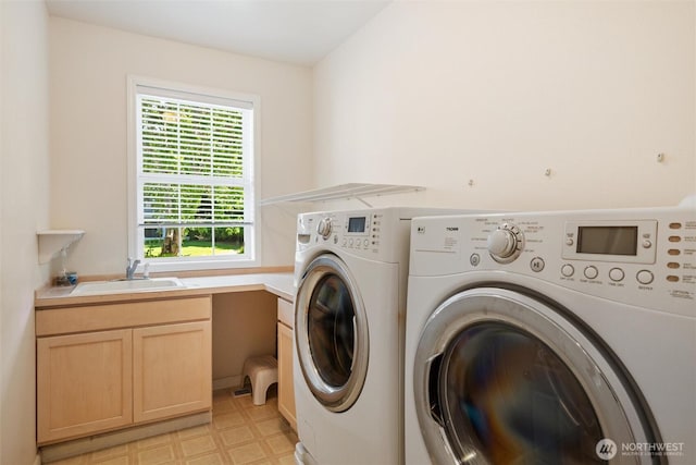 1402 Langara Cir, Bellingham, WA 98229 - laundry area with independent washer and dryer, light floors, and cabinet space