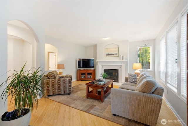 1402 Langara Cir, Bellingham, WA 98229 - living room featuring a glass covered fireplace and wood finished floors