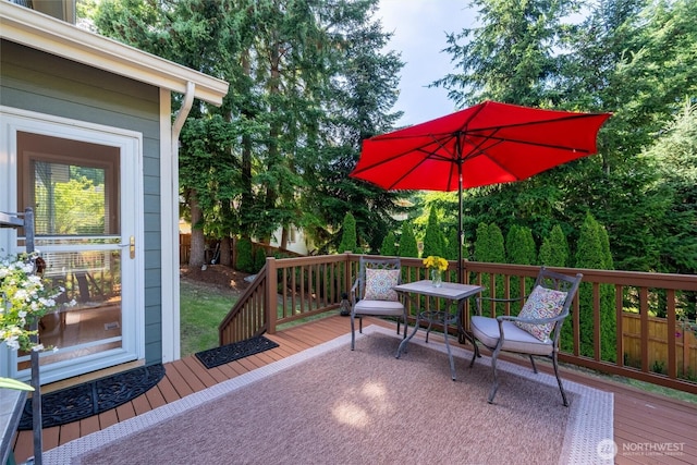 1402 Langara Cir, Bellingham, WA 98229 - wooden deck featuring outdoor dining space