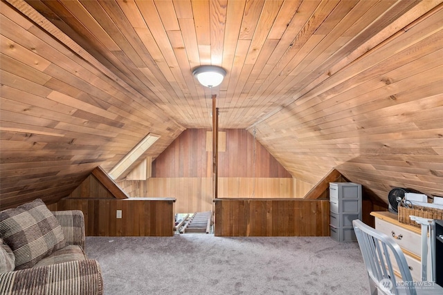 16845 Second Creek Rd, Leavenworth, WA 98826 - additional living space with wood walls, carpet floors, wood ceiling, and vaulted ceiling