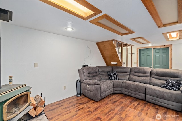 16845 Second Creek Rd, Leavenworth, WA 98826 - living area featuring wood finished floors, stairway, and recessed lighting