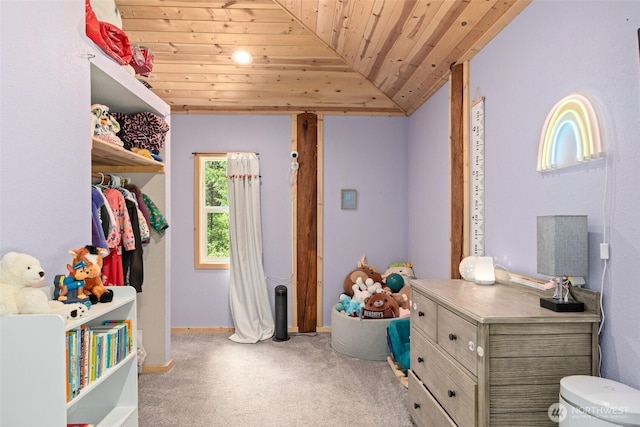 16845 Second Creek Rd, Leavenworth, WA 98826 - bedroom featuring wood ceiling and light carpet