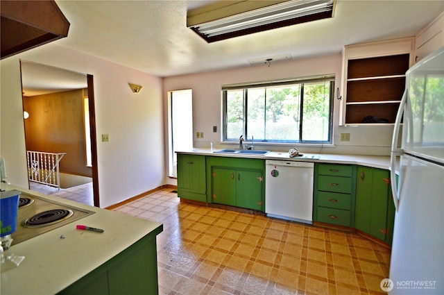 113 19th Ave SE, Puyallup, WA 98372 - kitchen featuring green cabinetry, white appliances, and light countertops