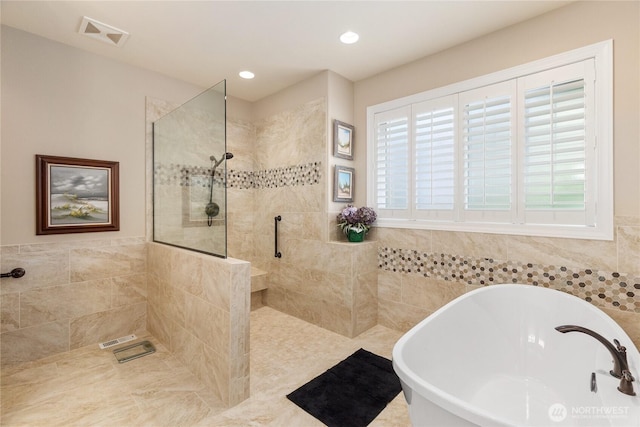 3912 Prestwick Ln SE, Olympia, WA 98501 - full bathroom with a freestanding tub, walk in shower, and recessed lighting