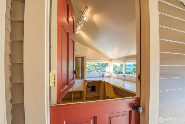 5618 35th Ave SW, Seattle, WA 98126 - kitchen featuring vaulted ceiling and rail lighting