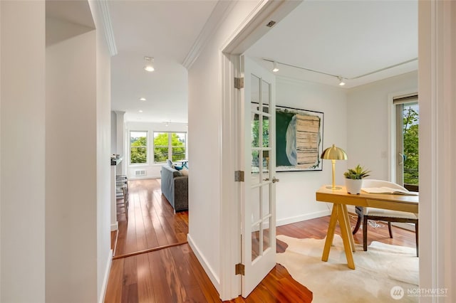 201 E Boston St Unit 2100, Seattle, WA 98102 - hall featuring hardwood / wood-style flooring, recessed lighting, and ornamental molding