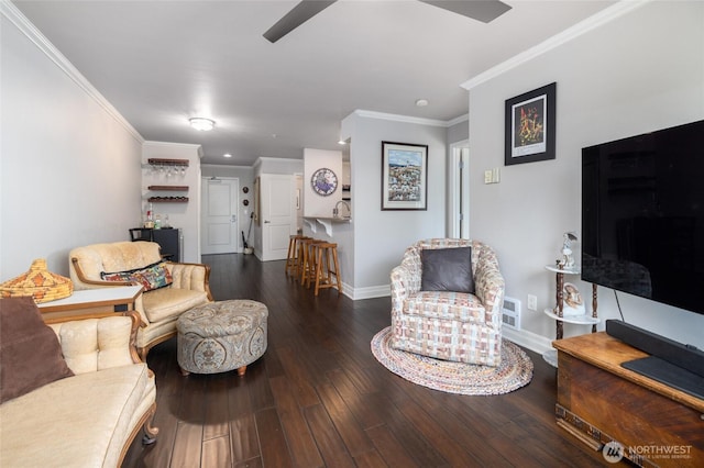 960 Harris Ave Unit 305, Bellingham, WA 98225 - living room with ceiling fan, crown molding, hardwood / wood-style floors, and recessed lighting