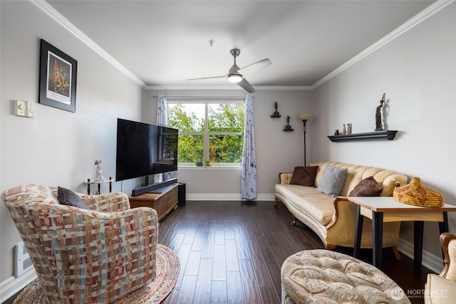 960 Harris Ave Unit 305, Bellingham, WA 98225 - living room with crown molding, ceiling fan, and wood finished floors