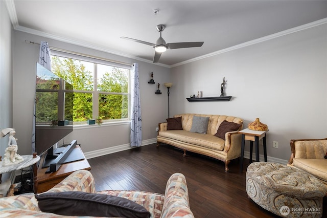960 Harris Ave Unit 305, Bellingham, WA 98225 - living room with hardwood / wood-style flooring, ornamental molding, and ceiling fan