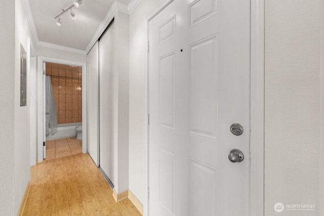 15146 65th Ave S Unit 518, Tukwila, WA 98188 - corridor with ornamental molding and light wood-style floors