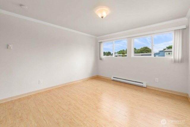 15146 65th Ave S Unit 518, Tukwila, WA 98188 - unfurnished room with a baseboard heating unit, crown molding, wood finished floors, and a smoke detector