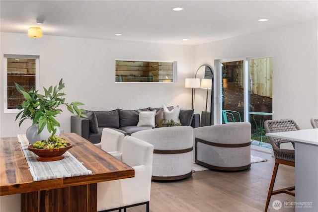 2616 E Roy St, Seattle, WA 98112 - living room featuring light wood-type flooring and recessed lighting