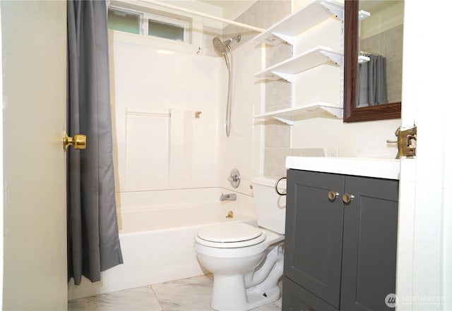 4011 147th Pl SE, Bellevue, WA 98006 - full bathroom with vanity, shower / tub combo with curtain, and marble look tile flooring