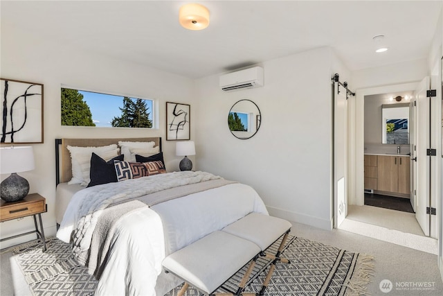 2618A E Roy St, Seattle, WA 98112 - carpeted bedroom featuring a wall mounted air conditioner and a barn door