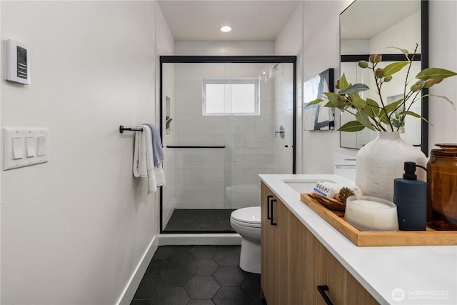 2618A E Roy St, Seattle, WA 98112 - full bathroom featuring tile patterned flooring, a stall shower, vanity, and recessed lighting