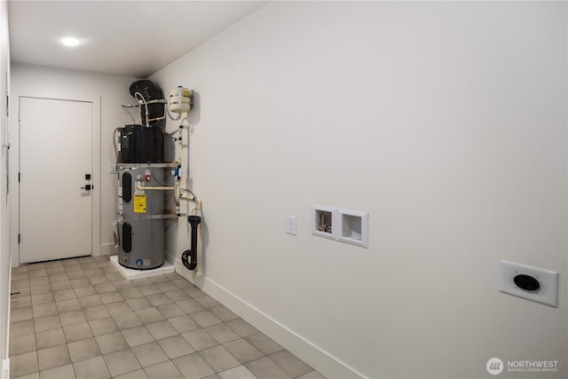 2618A E Roy St, Seattle, WA 98112 - laundry area with electric dryer hookup, washer hookup, hybrid water heater, and light tile patterned floors