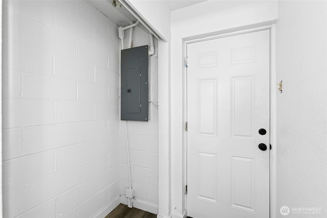 525 Central Ave N, Kent, WA 98032 - doorway to outside with electric panel and dark wood-style floors