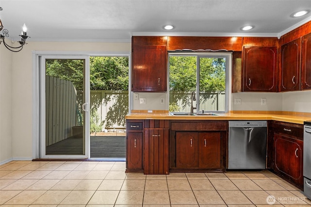 2621 Mountain View Ave W Unit 5B, Tacoma, WA 98466 - kitchen featuring stainless steel dishwasher, healthy amount of natural light, tile countertops, light tile patterned floors, and recessed lighting