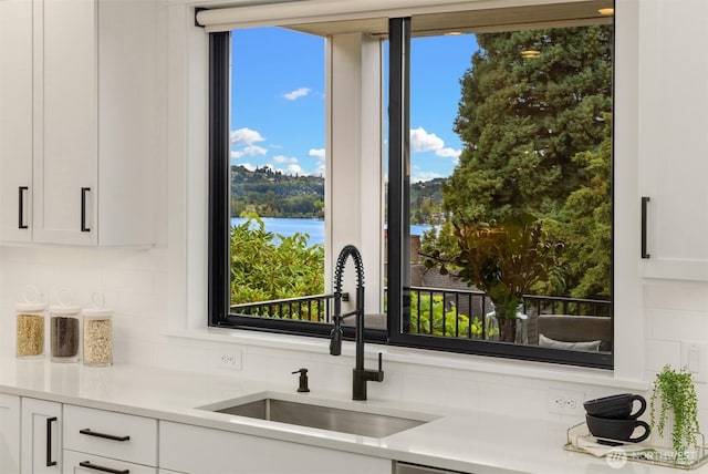 3865 46th Ave NE, Seattle, WA 98105 - kitchen featuring decorative backsplash, white cabinetry, light countertops, and plenty of natural light