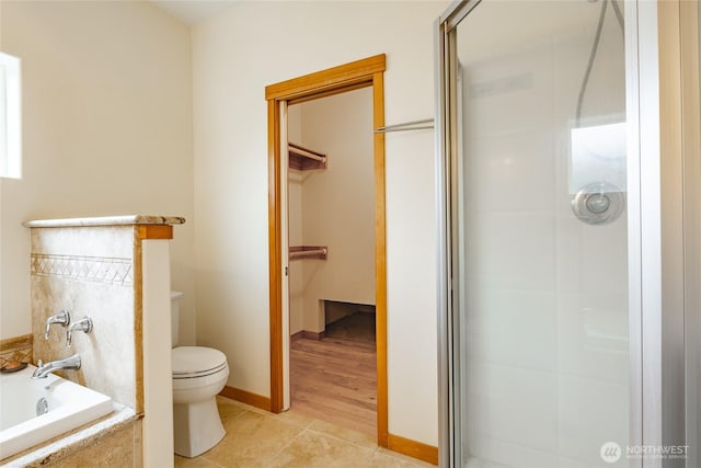 4824 Willow Dr, Blaine, WA 98230 - bathroom featuring a stall shower, a bath, and tile patterned floors