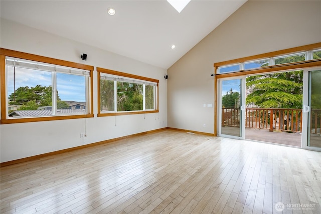 4824 Willow Dr, Blaine, WA 98230 - unfurnished room featuring high vaulted ceiling, wood finished floors, and recessed lighting