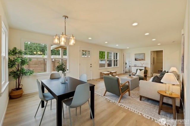 12302 5th Ave NE, Seattle, WA 98125 - dining space with light wood-style flooring, recessed lighting, and a chandelier