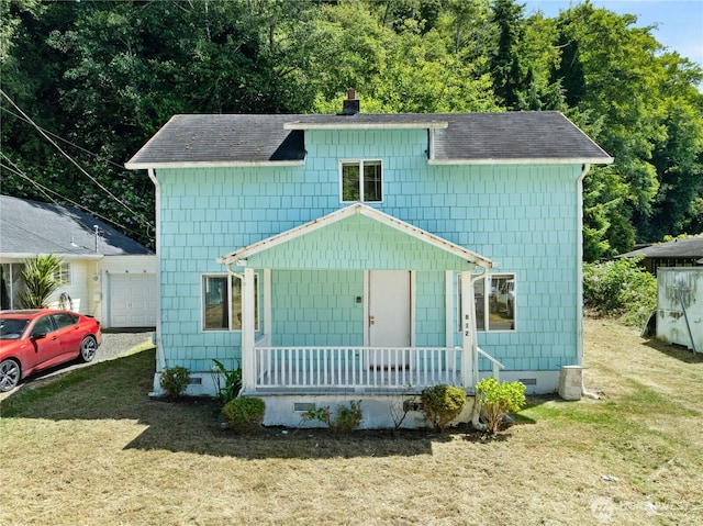 812 Duffy St, Aberdeen, WA 98520 - view of front facade featuring a porch, crawl space, a front yard, and a shingled roof