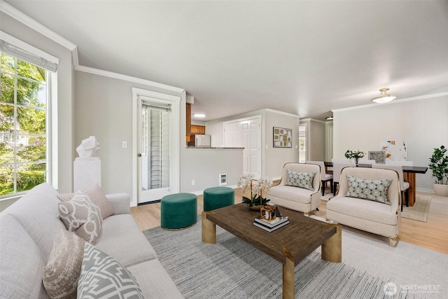 9822 NE 122nd St Unit U201, Kirkland, WA 98034 - living room with ornamental molding and light wood finished floors