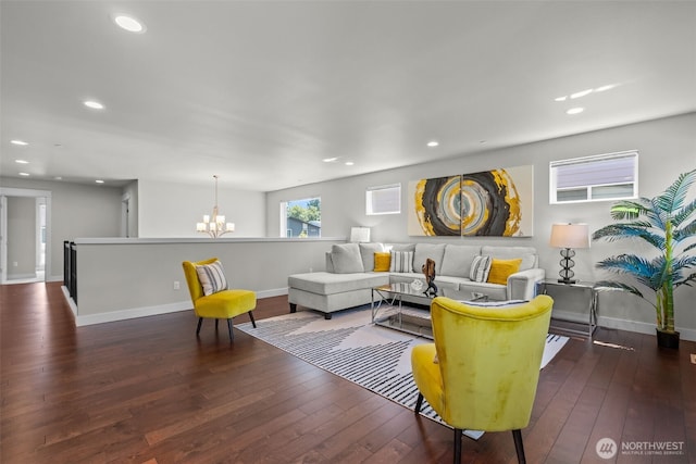 23422 26th Ave SE, Bothell, WA 98021 - living area with a chandelier, hardwood / wood-style floors, and recessed lighting