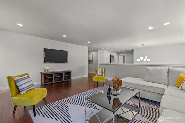 23422 26th Ave SE, Bothell, WA 98021 - living room featuring wood finished floors, a chandelier, and recessed lighting