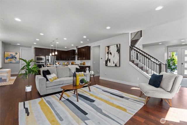 23422 26th Ave SE, Bothell, WA 98021 - living room featuring wood-type flooring, stairway, and recessed lighting