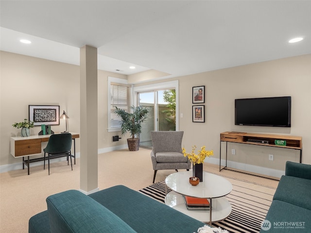 3011 Humes Pl W, Seattle, WA 98119 - living room featuring recessed lighting and carpet