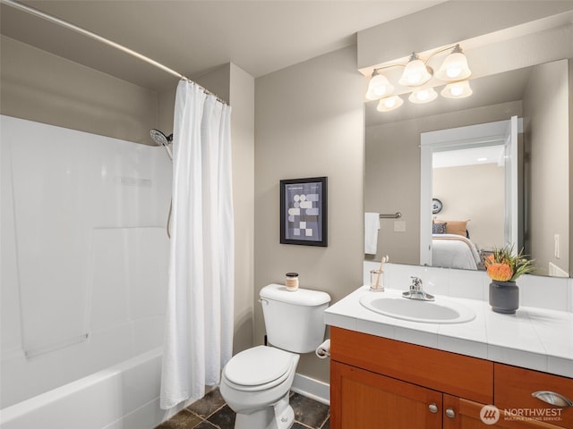 3011 Humes Pl W, Seattle, WA 98119 - bathroom featuring vanity, ensuite bath, shower / tub combo with curtain, and tile patterned floors