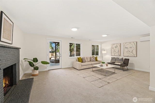 10032 35th Ave NE, Seattle, WA 98125 - carpeted living area featuring a fireplace and an AC wall unit