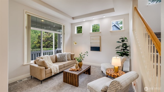17303 SE 185th St, Renton, WA 98058 - carpeted living room featuring recessed lighting and a tray ceiling