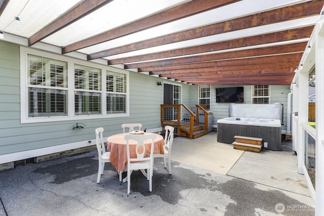 1307 Birchwood Dr, Everson, WA 98247 - view of patio with a hot tub, a pergola, and outdoor dining area