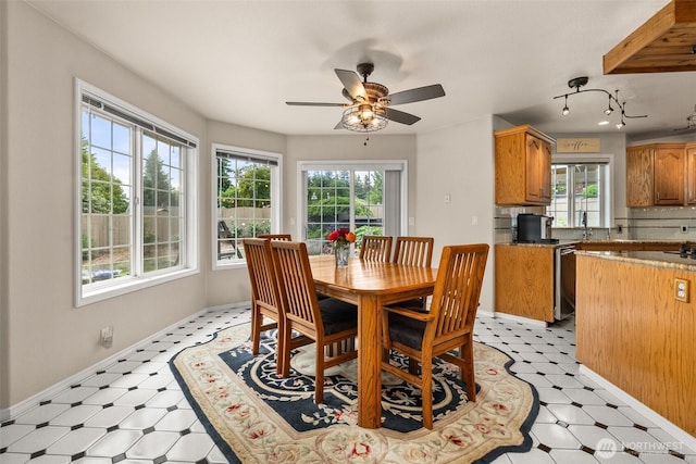 4618 51st Street Ct E, Tacoma, WA 98443 - dining area with a ceiling fan, light flooring, and track lighting