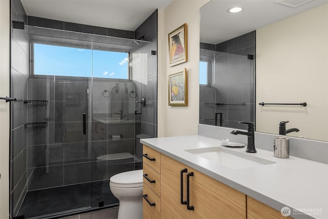 330 3rd Ave S Unit C, Kirkland, WA 98033 - bathroom with vanity, a shower stall, and recessed lighting