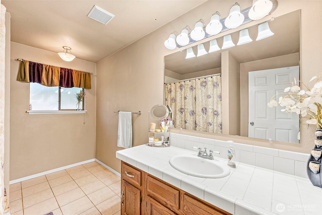 21410 SE 265th Pl, Maple Valley, WA 98038 - bathroom with vanity, tile patterned floors, and curtained shower