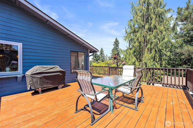 21410 SE 265th Pl, Maple Valley, WA 98038 - wooden terrace with a grill and outdoor dining space