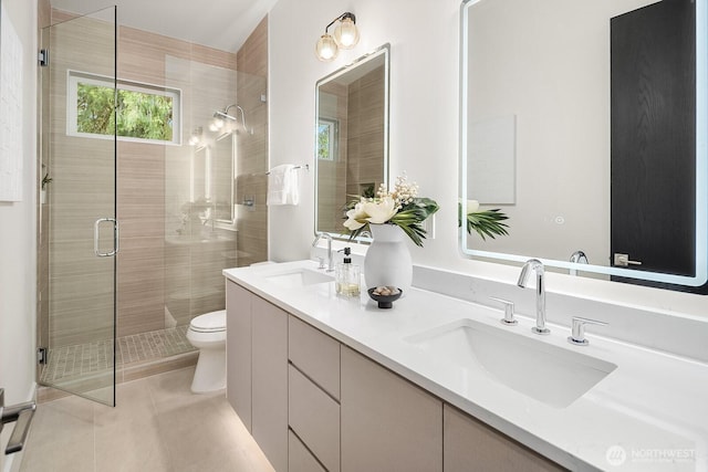 3968 162nd Pl SE, Bellevue, WA 98006 - full bath featuring tile patterned flooring, double vanity, and a shower stall
