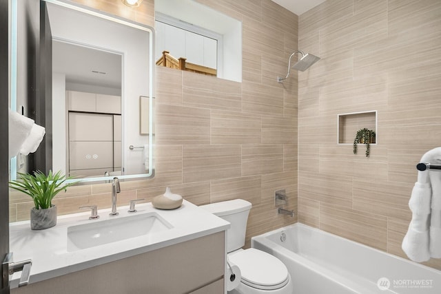 3968 162nd Pl SE, Bellevue, WA 98006 - bathroom featuring vanity, bathing tub / shower combination, tile walls, and backsplash