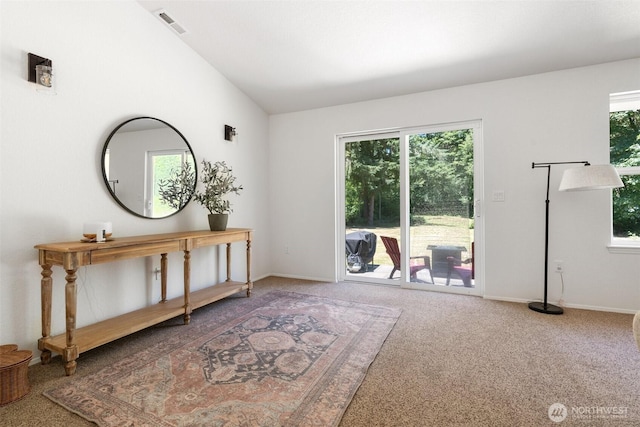 5414 70th Ave NE, Olympia, WA 98516 - living area featuring carpet floors and vaulted ceiling