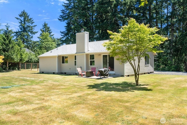 5414 70th Ave NE, Olympia, WA 98516 - back of house featuring crawl space, a patio area, and a chimney