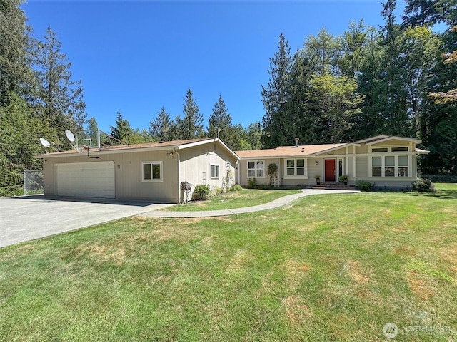 77 A Rd, Less Traveled, Sequim, WA 98382 - ranch-style house featuring driveway, a front yard, and a garage
