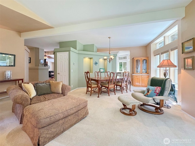 77 A Rd, Less Traveled, Sequim, WA 98382 - living area featuring light carpet and a chandelier