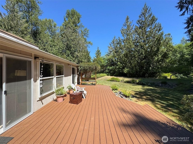 77 A Rd, Less Traveled, Sequim, WA 98382 - wooden deck featuring a yard